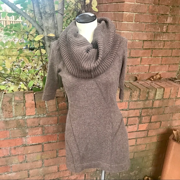 Spring & Mercer Short Sleeve Brown Tunic/Dress Sweater With Detachable Roll/Cowl - Picture 3 of 7